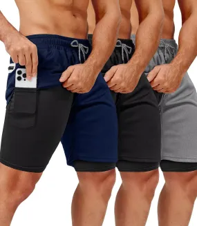 3 Pack Men's 2 In1 Gym Shorts Men with Pockets 7 inch Workout Shorts Men Running Shorts with Liner&Towel Loop