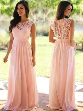 A-Line Chiffon Scoop Sleeveless Floor-Length With Applique Dresses