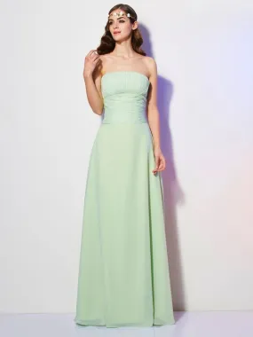 A-Line Chiffon Strapless Sleeveless Floor-Length With Pleats Bridesmaid Dresses