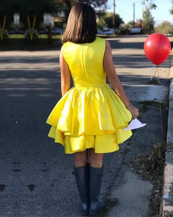 A Line Homecoming Dresses Round Neck Open Back Satin Sleeveless Short