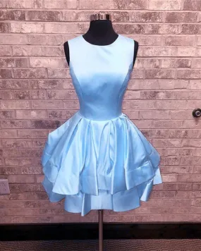 A Line Homecoming Dresses Round Neck Open Back Satin Sleeveless Short