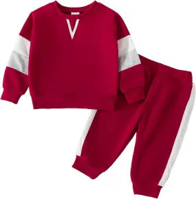 Boy's Pant Sets Long Sleeve Summer Fall Color Blocking Pullover And Pants Teen Sweatsuit Set Soft Sport Clothes