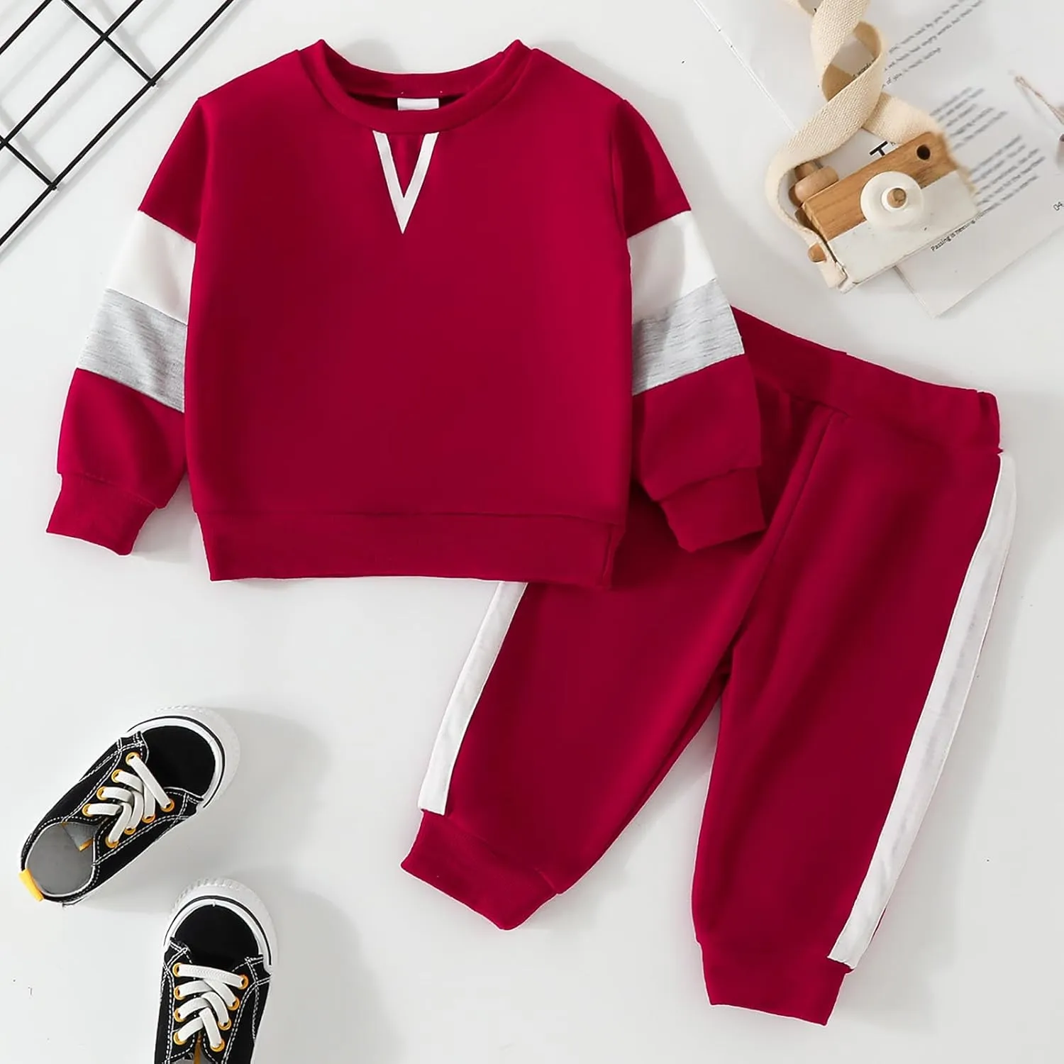 Boy's Pant Sets Long Sleeve Summer Fall Color Blocking Pullover And Pants Teen Sweatsuit Set Soft Sport Clothes