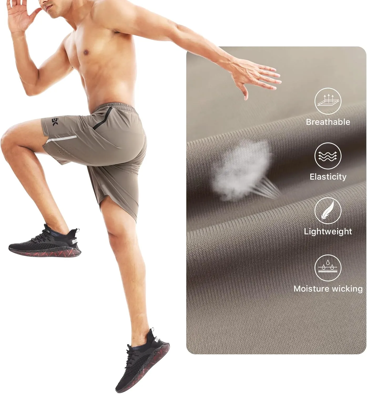 BROKIG Men's Lightweight Athletic Shorts 7 inch, Quick Dry Running Gym Workout Shorts for Men with Zip Pockets