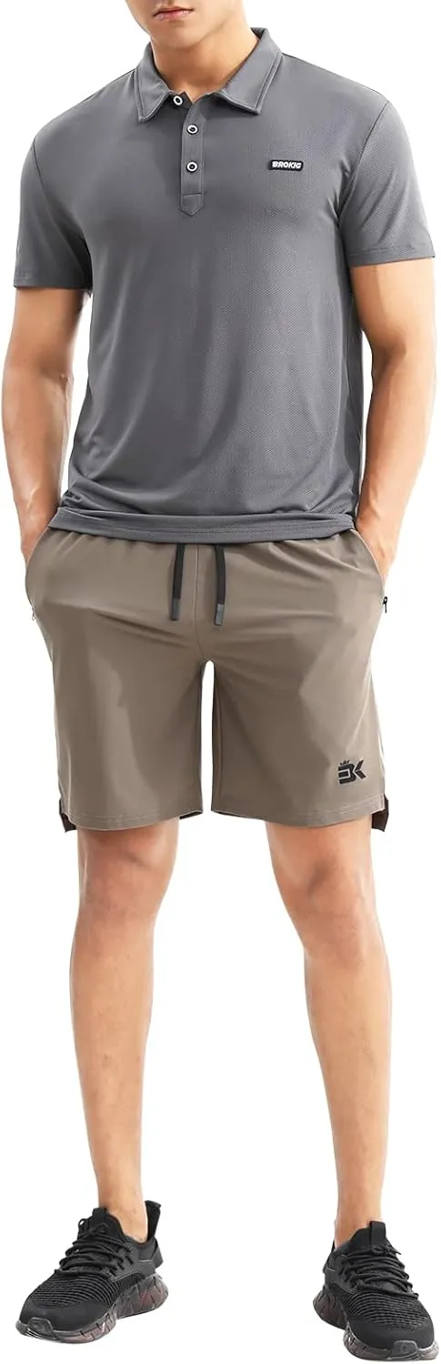 BROKIG Men's Lightweight Athletic Shorts 7 inch, Quick Dry Running Gym Workout Shorts for Men with Zip Pockets