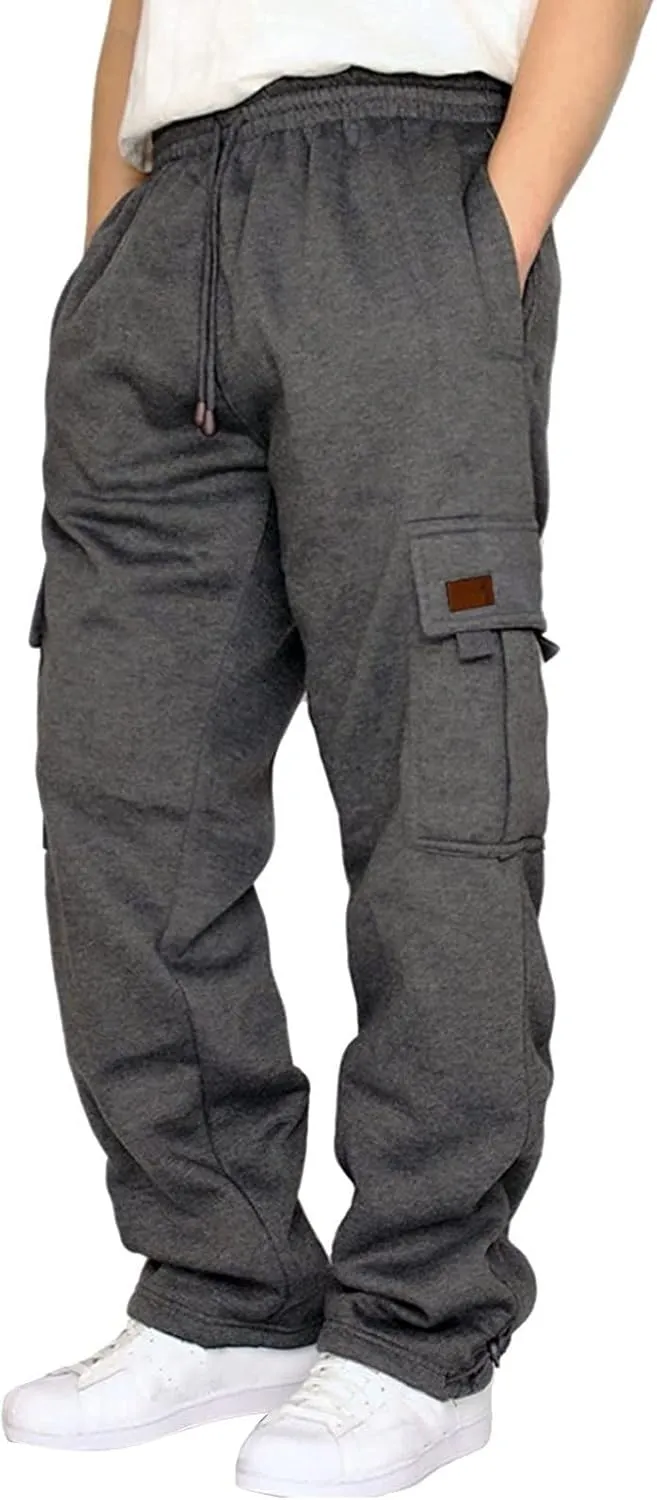 Cargo Pants For Men Men's Heavyweight Cargo Fleece Sweatpants Stretch Elastic Sports Jogger Fashion Trousers Pants