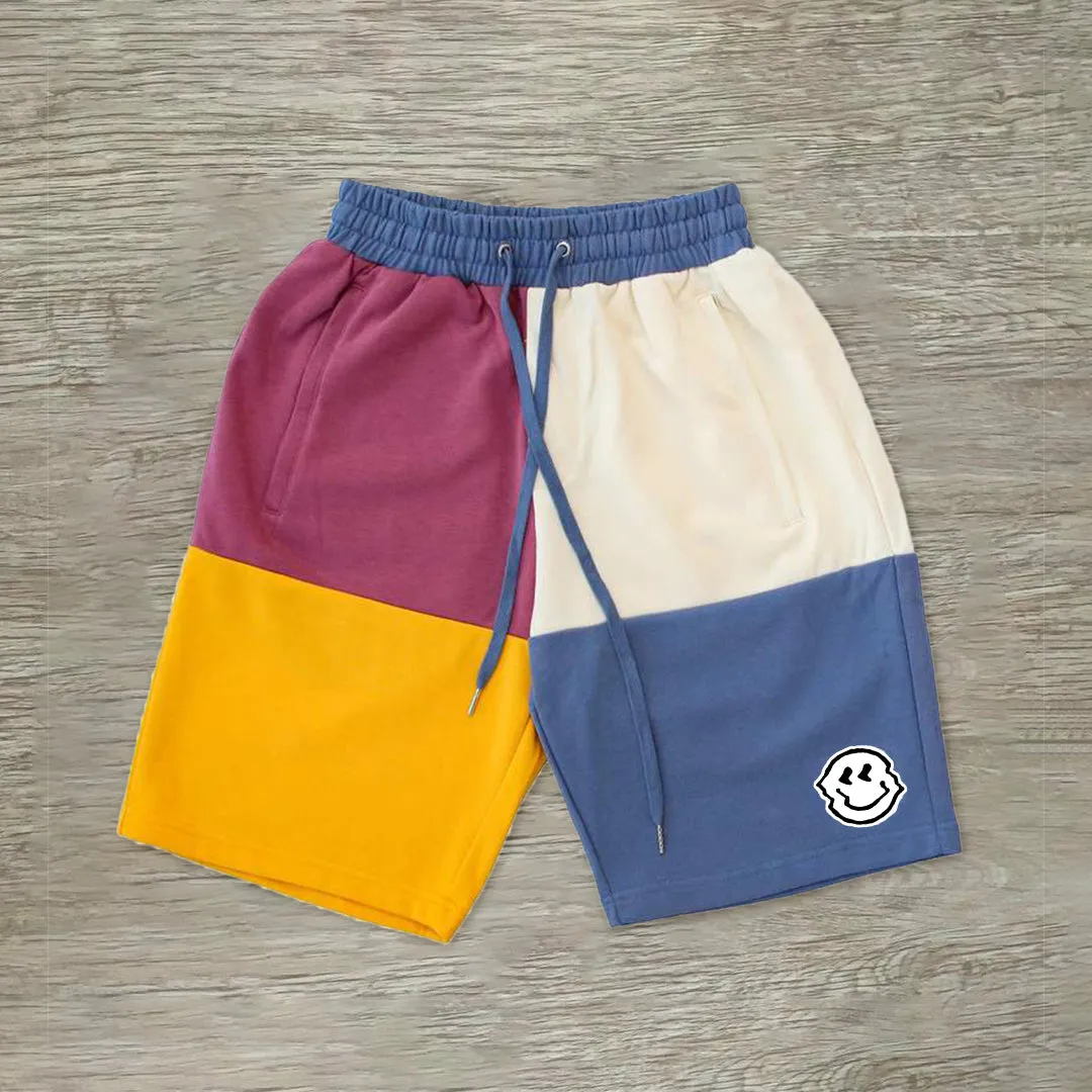 Colorblock smiley track shorts