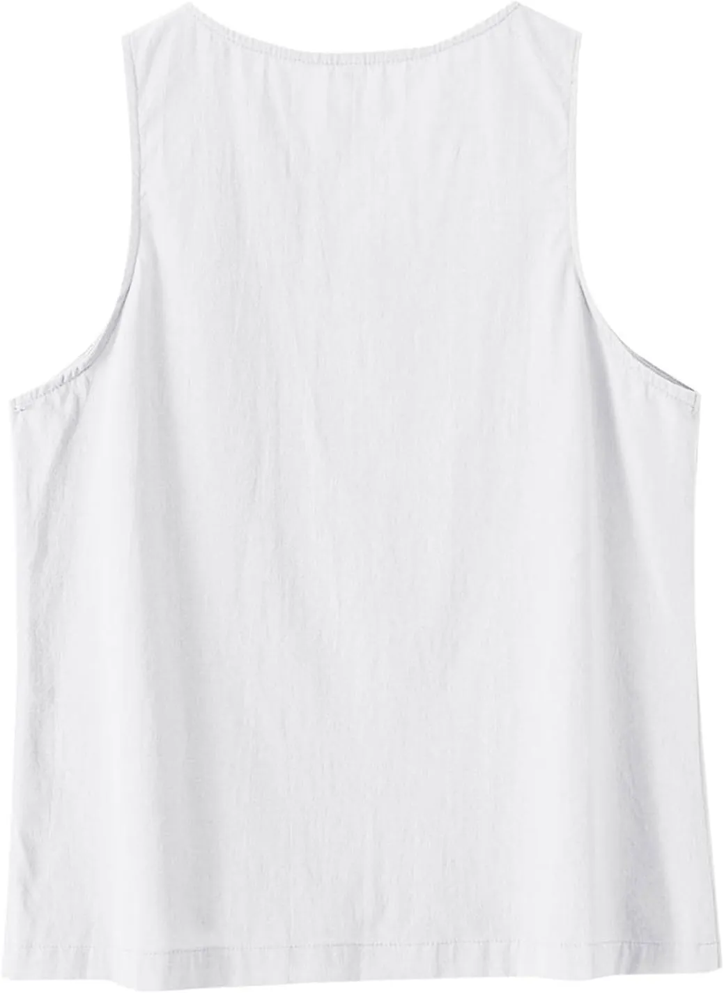 Cotton Linen Tank Top for Women Summer Button Sleeveless T-shirts Solid Color Round Neck Tees Loose Fit Blouses