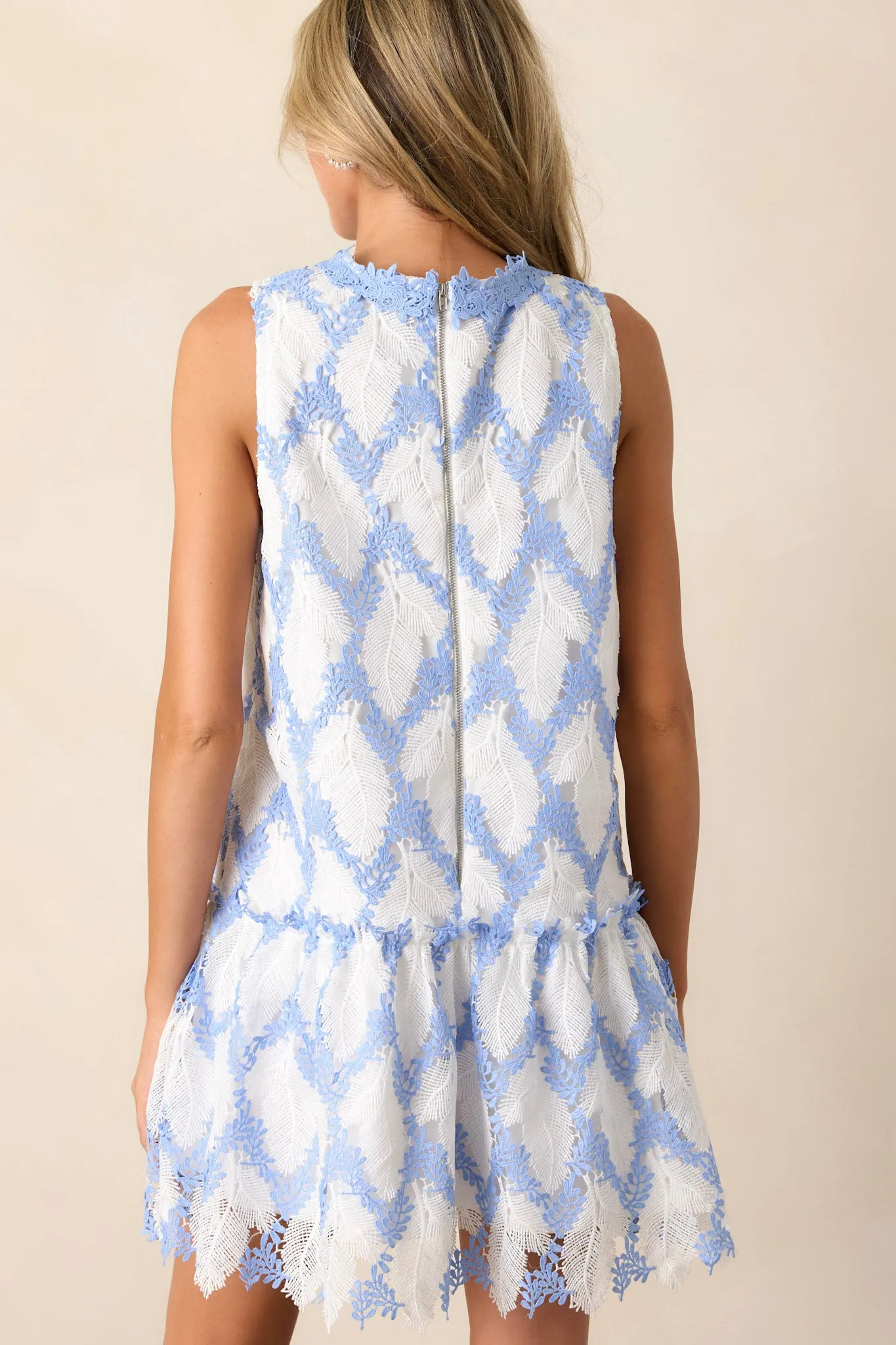 Daydreams Of You Sky Blue Sleeveless Lace Mini Dress
