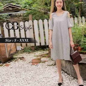 DROP SHOULDER STRIPES DRESS