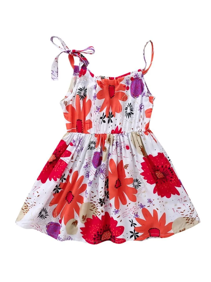 Fashion Flower Print Baby Girls Suspender Dresses