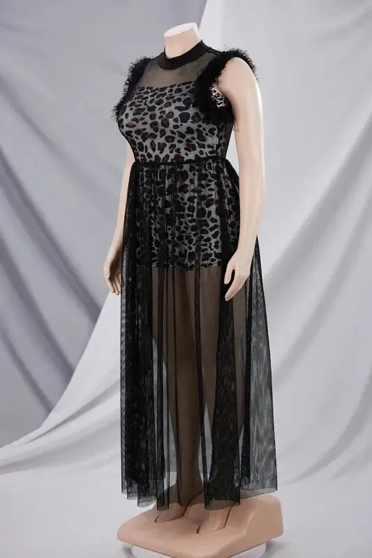 Fuzzy Sleeve Netted Maxi Dress Romper Set