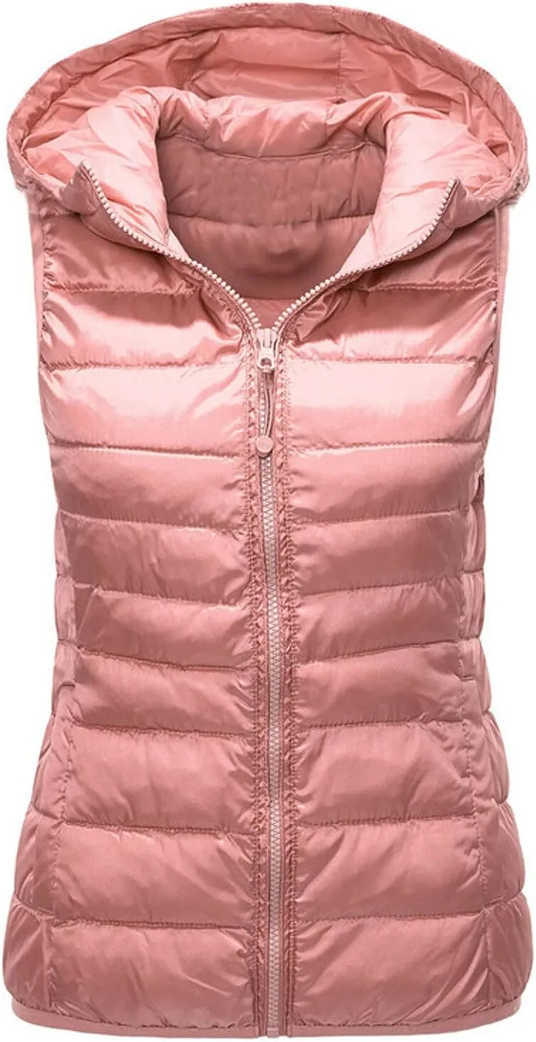 Hooded Down Puffer Vest Women Men Plus Size Lightweight Sleeveless Zip Quilted Jacket Fall Winter Golf Running Gilet