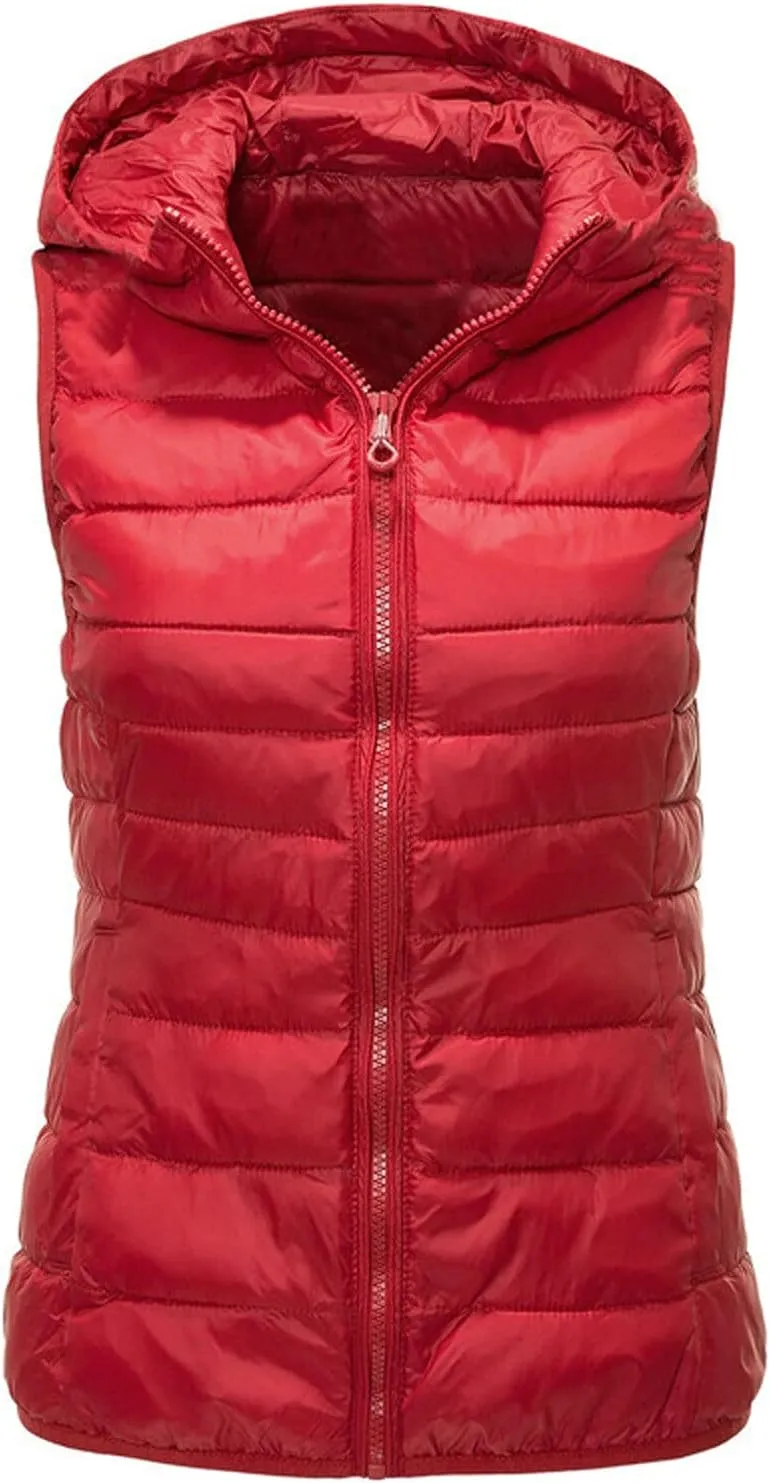 Hooded Down Puffer Vest Women Men Plus Size Lightweight Sleeveless Zip Quilted Jacket Fall Winter Golf Running Gilet