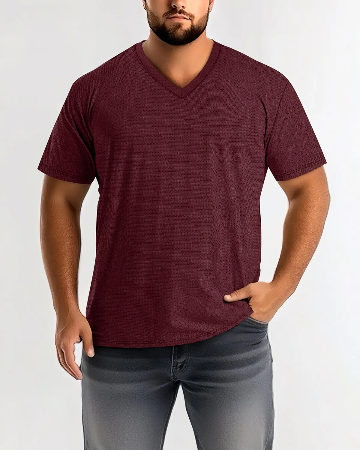 Huukeay 3 Pack Men's Big and Tall Workout Shirts, Short Sleeve V Neck Sport Tops Mesh Dry Fit Moisture Wicking Athletic Tees