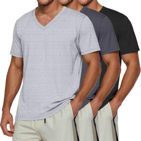 Huukeay 3 Pack Men's Big and Tall Workout Shirts, Short Sleeve V Neck Sport Tops Mesh Dry Fit Moisture Wicking Athletic Tees