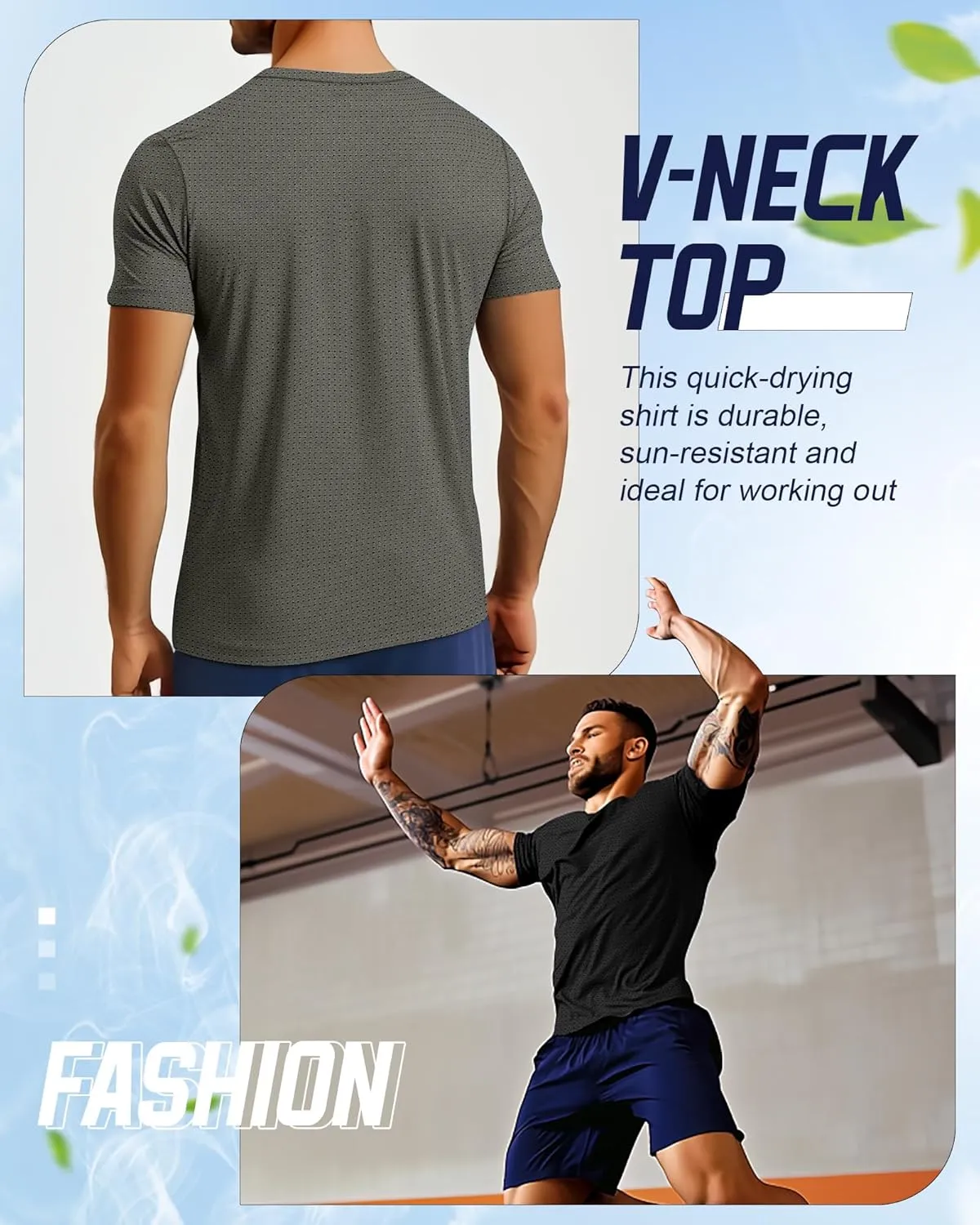 Huukeay 3 Pack Men's Big and Tall Workout Shirts, Short Sleeve V Neck Sport Tops Mesh Dry Fit Moisture Wicking Athletic Tees