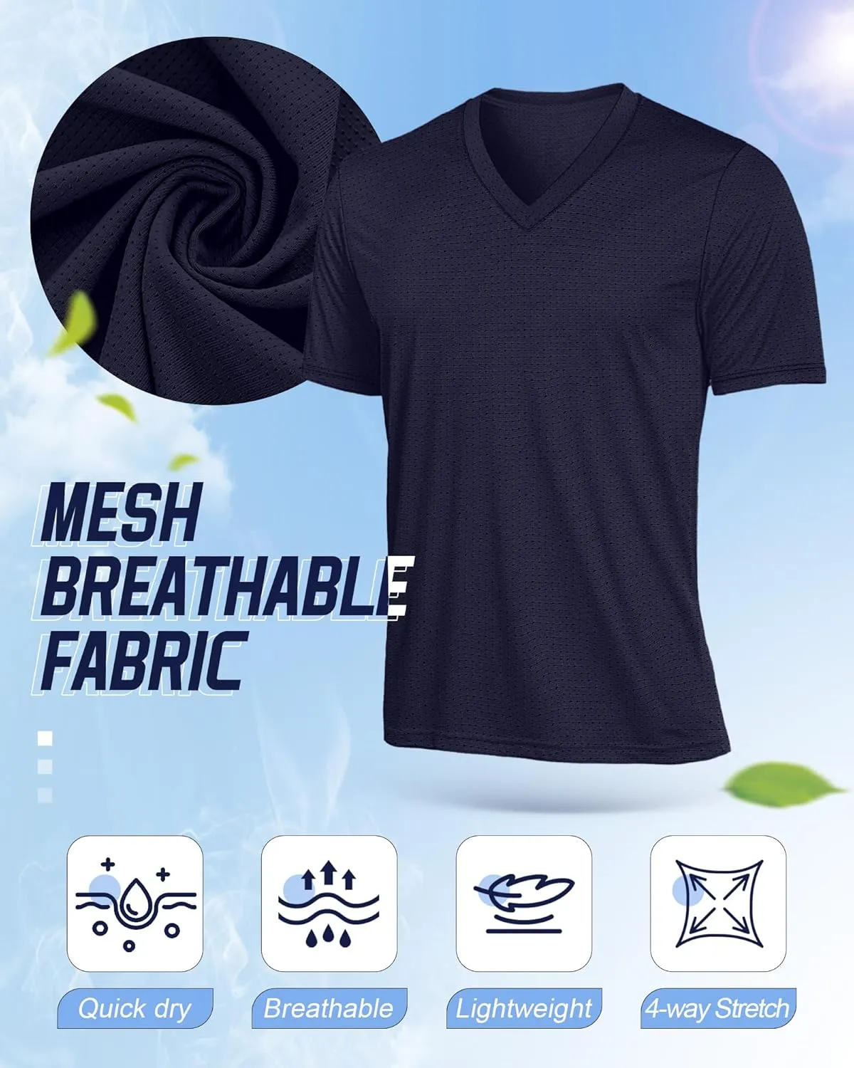 Huukeay 3 Pack Men's Big and Tall Workout Shirts, Short Sleeve V Neck Sport Tops Mesh Dry Fit Moisture Wicking Athletic Tees