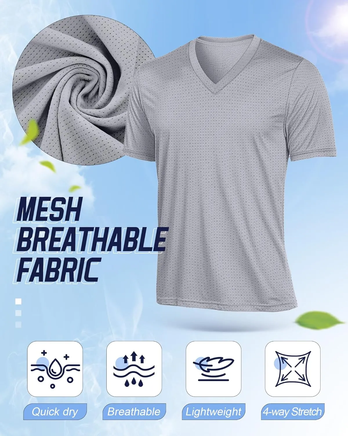 Huukeay 3 Pack Men's Big and Tall Workout Shirts, Short Sleeve V Neck Sport Tops Mesh Dry Fit Moisture Wicking Athletic Tees