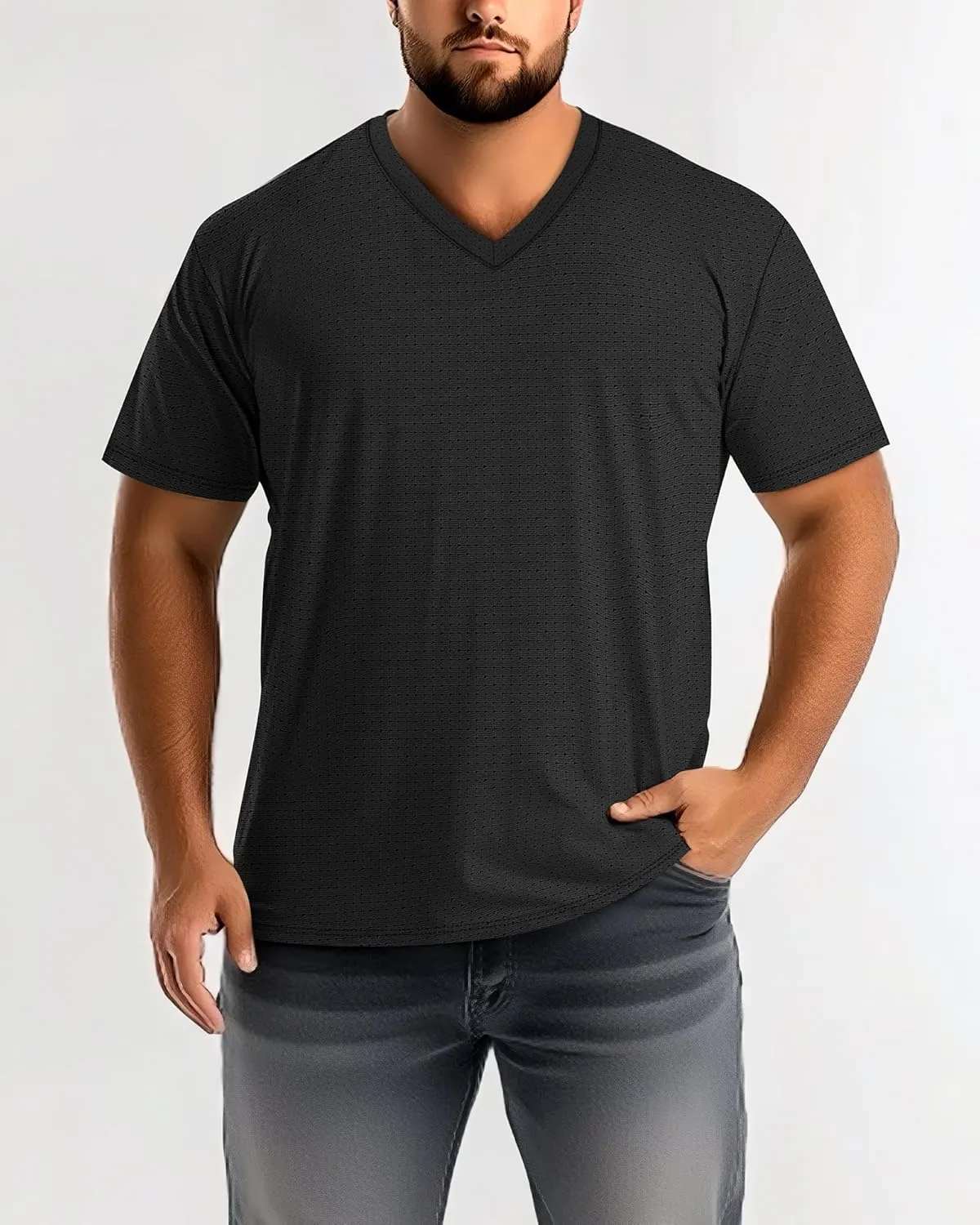 Huukeay 3 Pack Men's Big and Tall Workout Shirts, Short Sleeve V Neck Sport Tops Mesh Dry Fit Moisture Wicking Athletic Tees