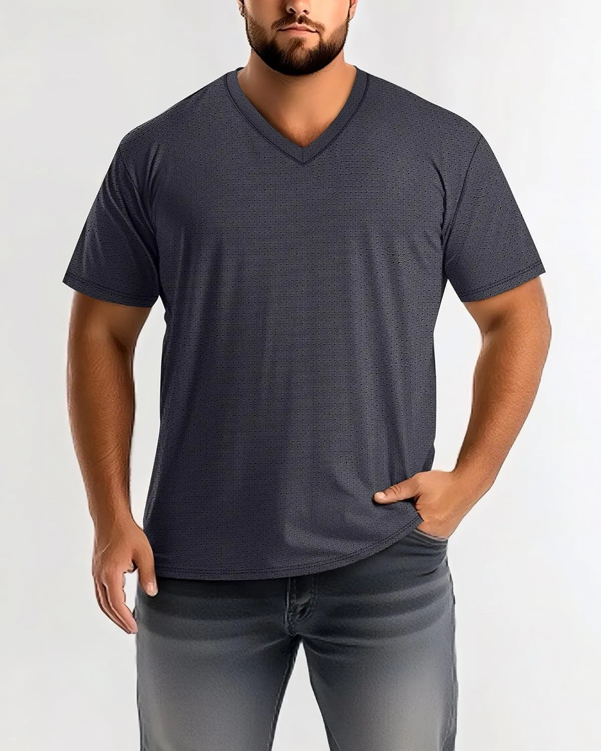 Huukeay 3 Pack Men's Big and Tall Workout Shirts, Short Sleeve V Neck Sport Tops Mesh Dry Fit Moisture Wicking Athletic Tees