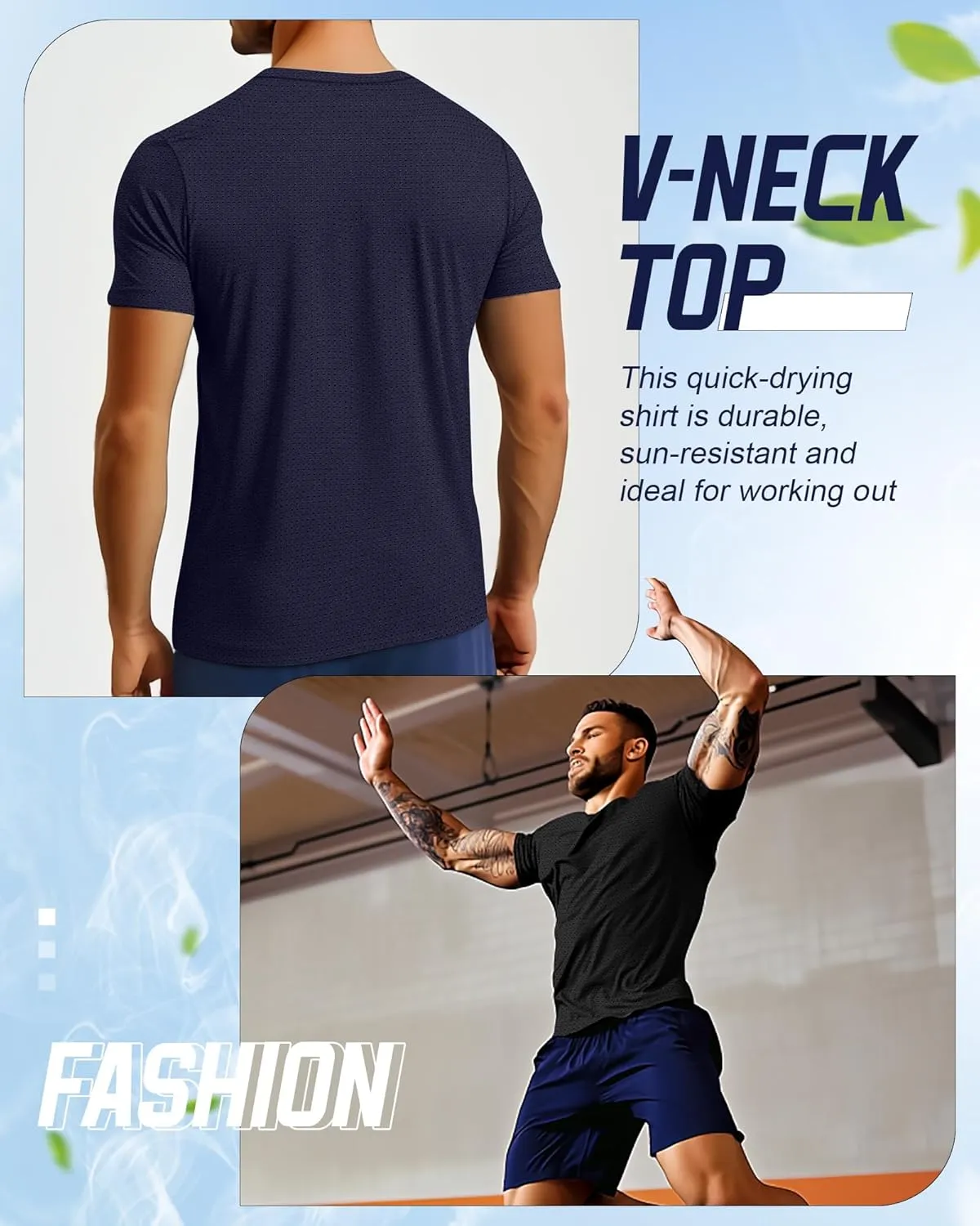 Huukeay 3 Pack Men's Big and Tall Workout Shirts, Short Sleeve V Neck Sport Tops Mesh Dry Fit Moisture Wicking Athletic Tees