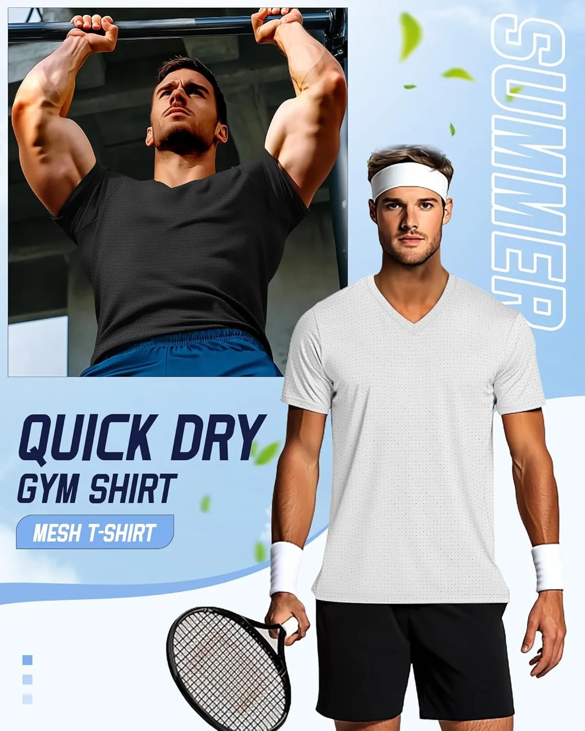 Huukeay 3 Pack Men's Big and Tall Workout Shirts, Short Sleeve V Neck Sport Tops Mesh Dry Fit Moisture Wicking Athletic Tees