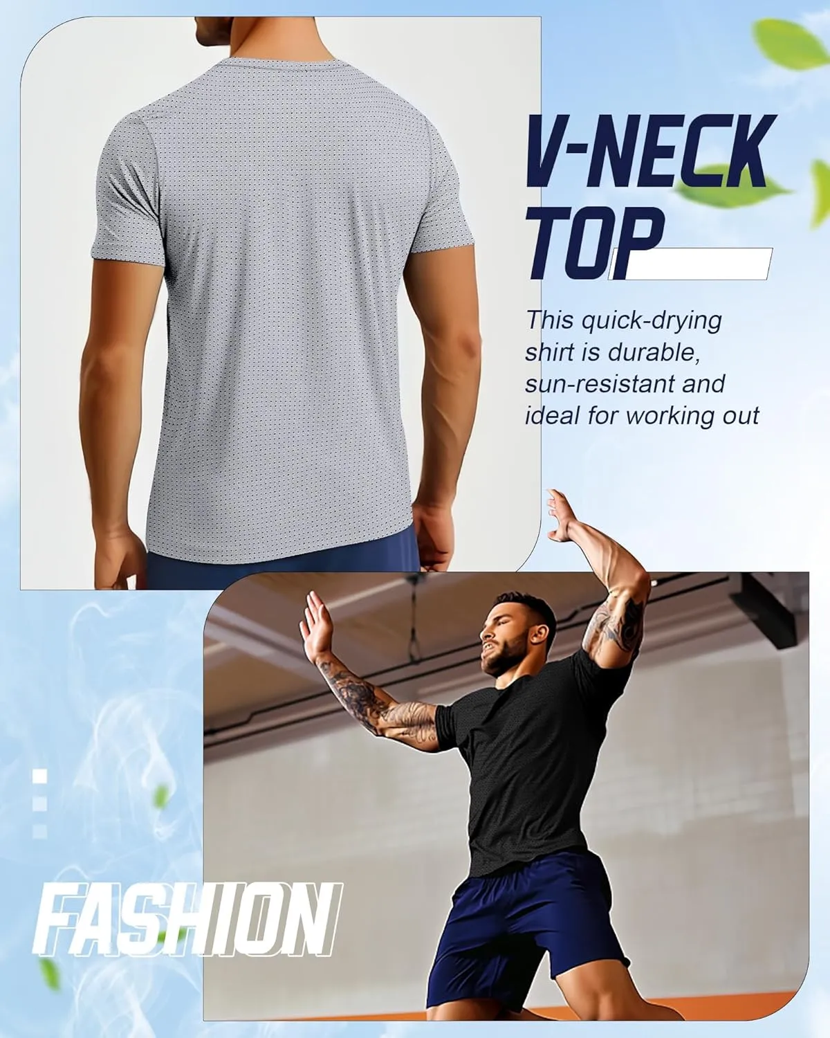 Huukeay 3 Pack Men's Big and Tall Workout Shirts, Short Sleeve V Neck Sport Tops Mesh Dry Fit Moisture Wicking Athletic Tees