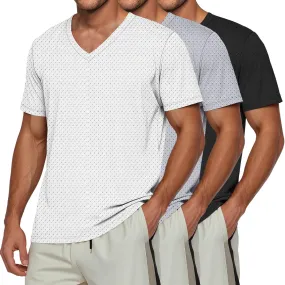 Huukeay 3 Pack Men's Big and Tall Workout Shirts, Short Sleeve V Neck Sport Tops Mesh Dry Fit Moisture Wicking Athletic Tees