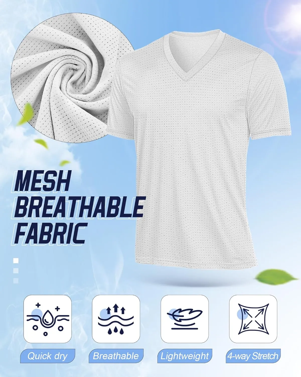 Huukeay 3 Pack Men's Big and Tall Workout Shirts, Short Sleeve V Neck Sport Tops Mesh Dry Fit Moisture Wicking Athletic Tees