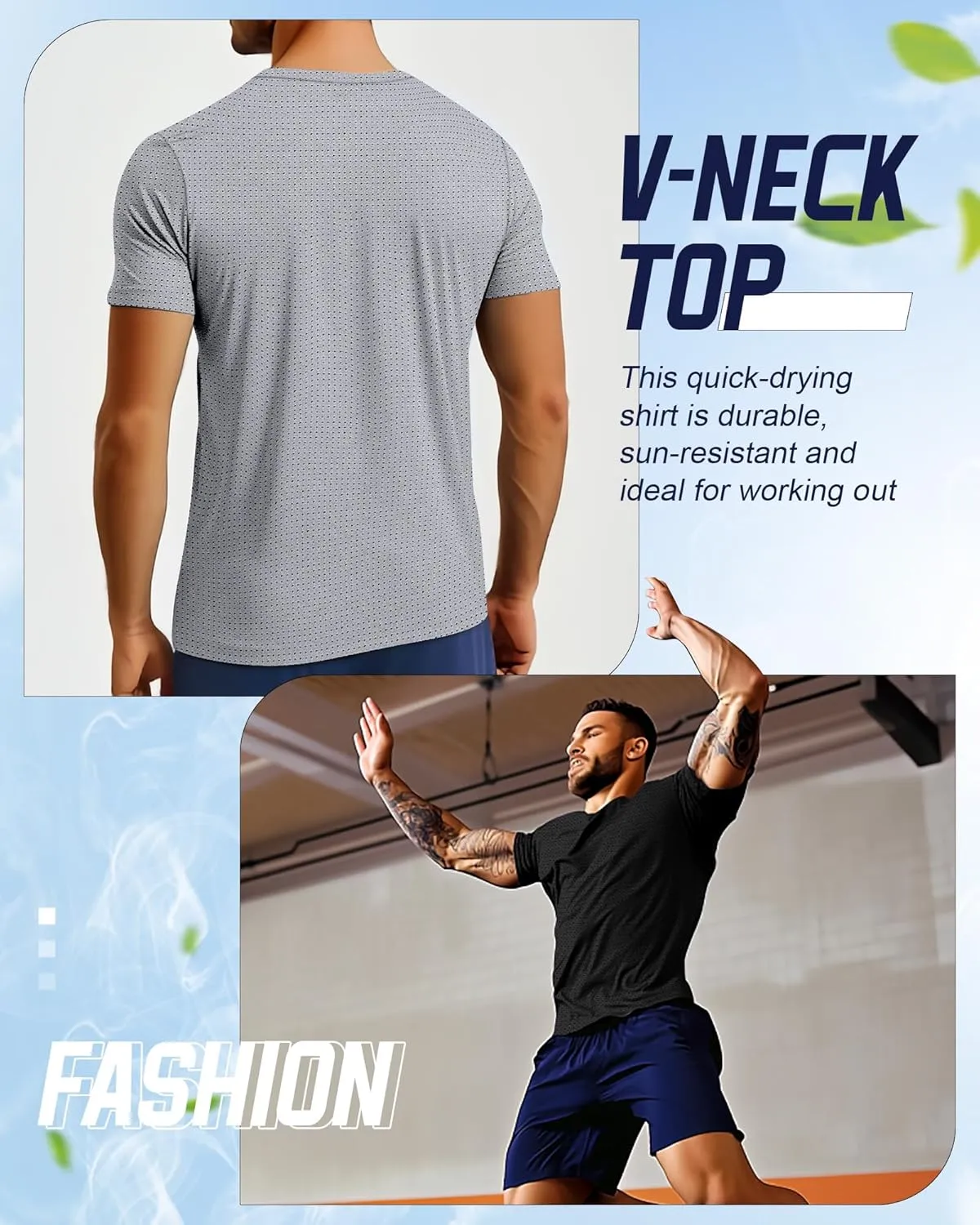 Huukeay 3 Pack Men's Big and Tall Workout Shirts, Short Sleeve V Neck Sport Tops Mesh Dry Fit Moisture Wicking Athletic Tees