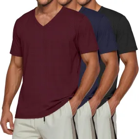 Huukeay 3 Pack Men's Big and Tall Workout Shirts, Short Sleeve V Neck Sport Tops Mesh Dry Fit Moisture Wicking Athletic Tees