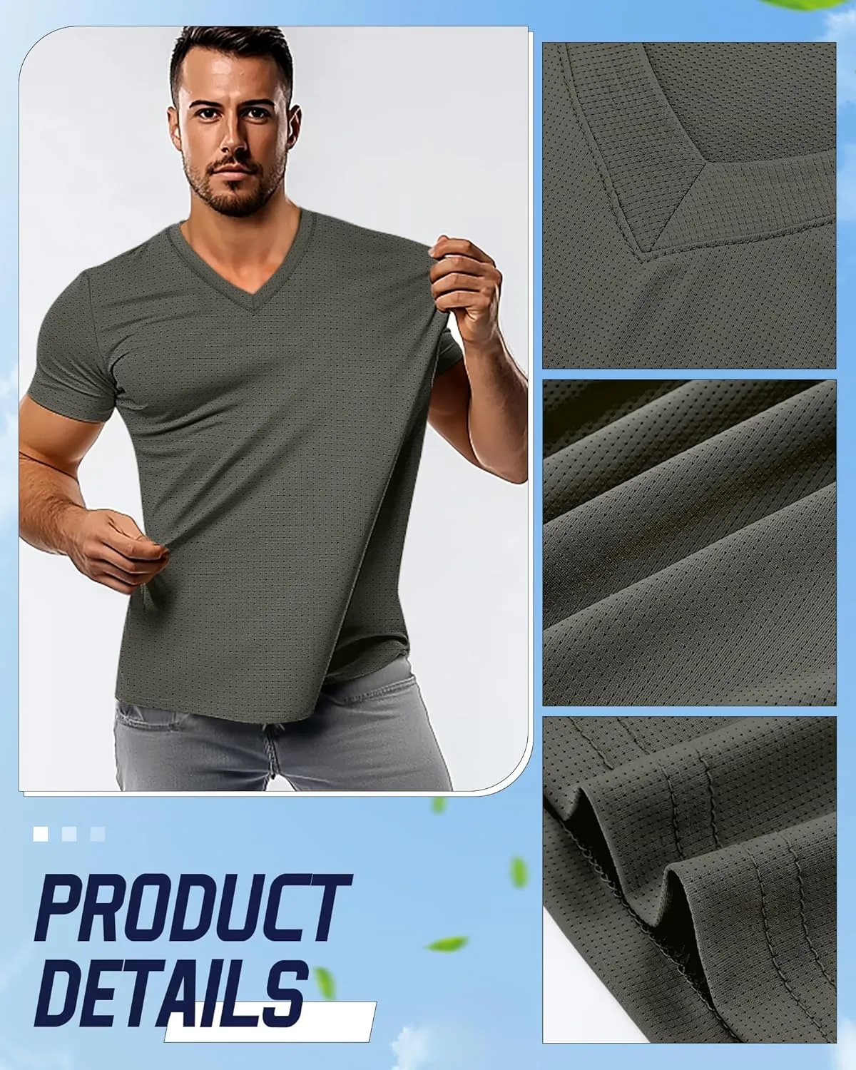 Huukeay 3 Pack Men's Big and Tall Workout Shirts, Short Sleeve V Neck Sport Tops Mesh Dry Fit Moisture Wicking Athletic Tees