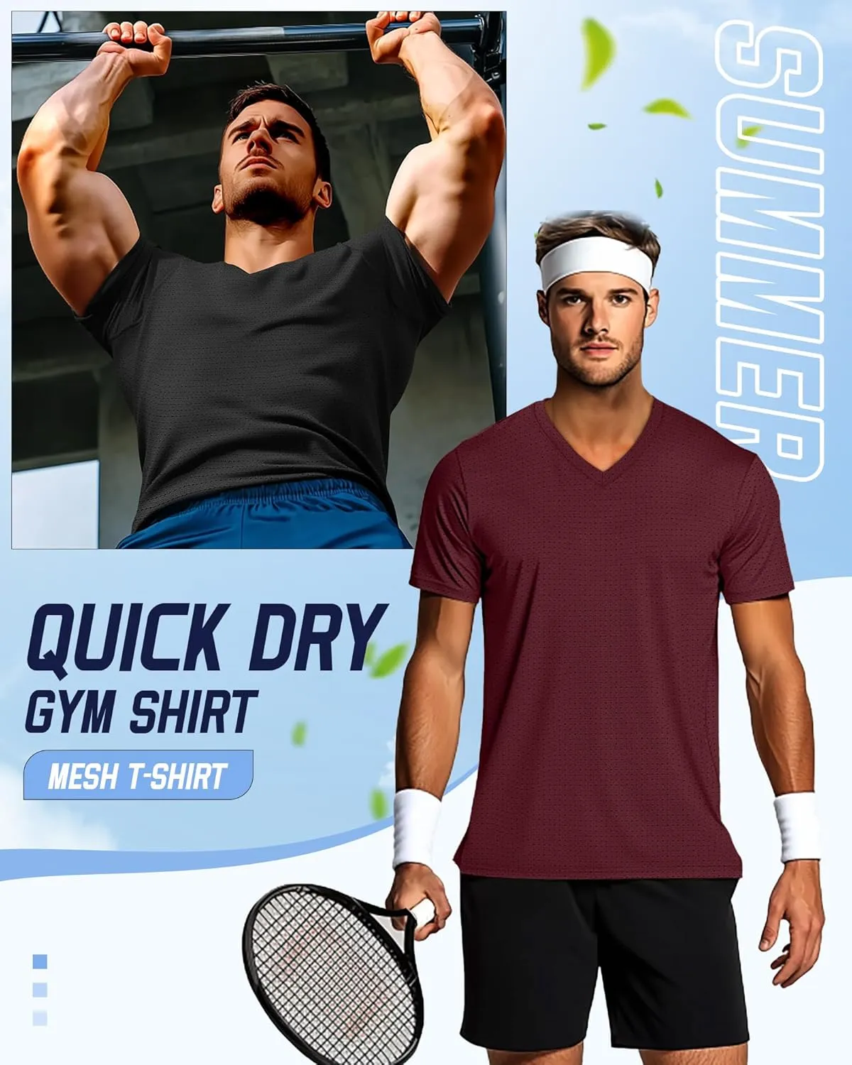 Huukeay 3 Pack Men's Big and Tall Workout Shirts, Short Sleeve V Neck Sport Tops Mesh Dry Fit Moisture Wicking Athletic Tees