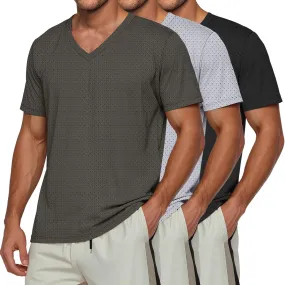 Huukeay 3 Pack Men's Big and Tall Workout Shirts, Short Sleeve V Neck Sport Tops Mesh Dry Fit Moisture Wicking Athletic Tees