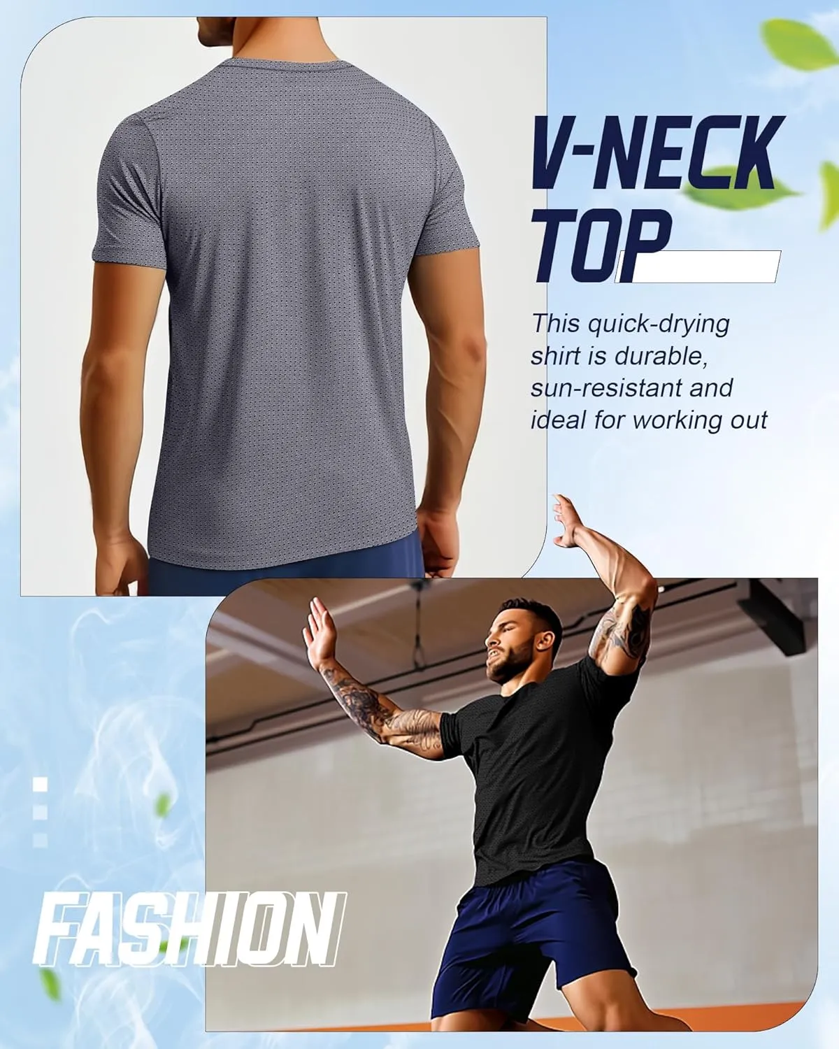 Huukeay 3 Pack Men's Big and Tall Workout Shirts, Short Sleeve V Neck Sport Tops Mesh Dry Fit Moisture Wicking Athletic Tees