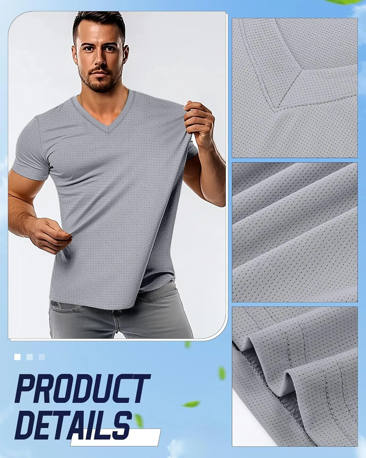 Huukeay 3 Pack Men's Big and Tall Workout Shirts, Short Sleeve V Neck Sport Tops Mesh Dry Fit Moisture Wicking Athletic Tees