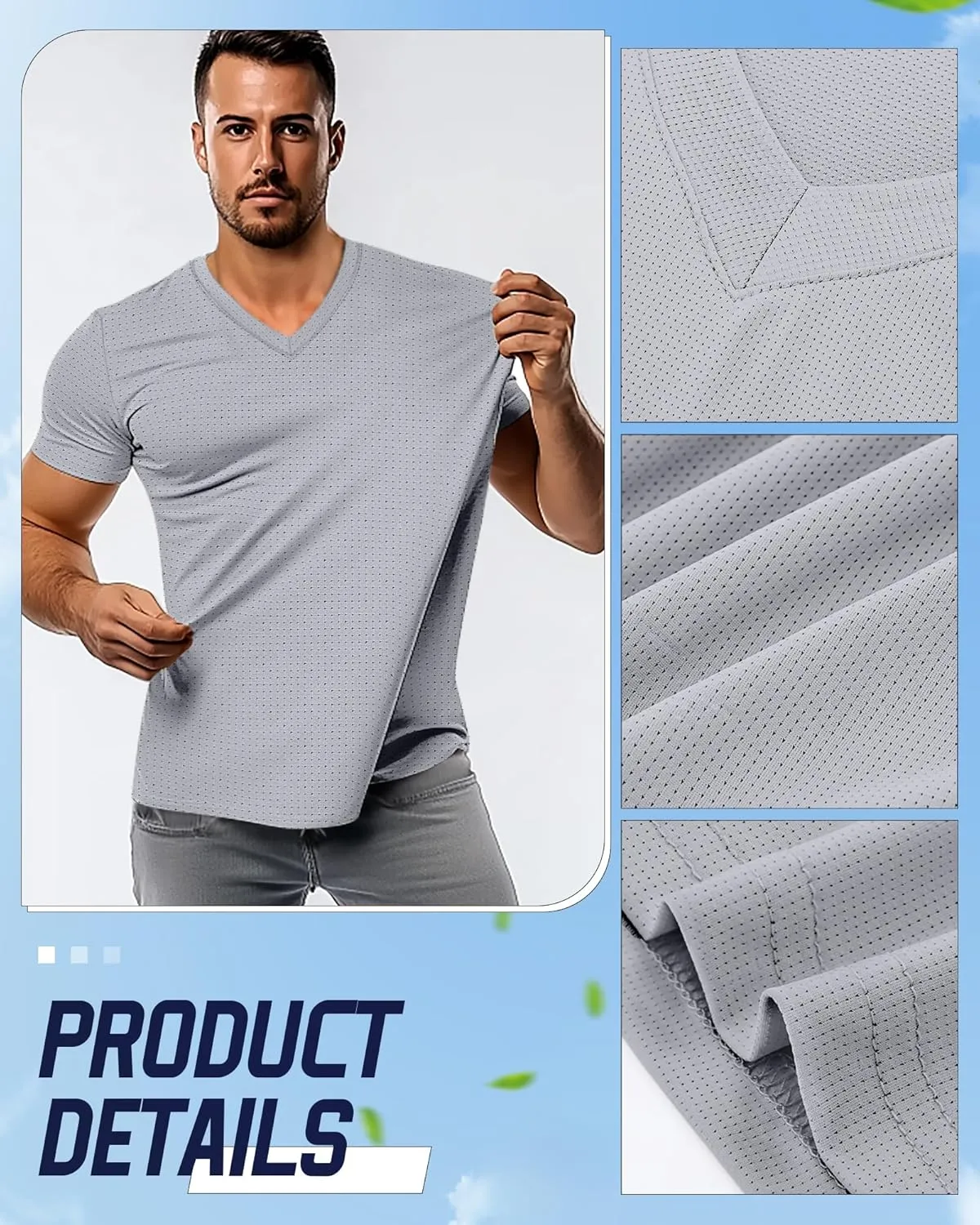 Huukeay 3 Pack Men's Big and Tall Workout Shirts, Short Sleeve V Neck Sport Tops Mesh Dry Fit Moisture Wicking Athletic Tees