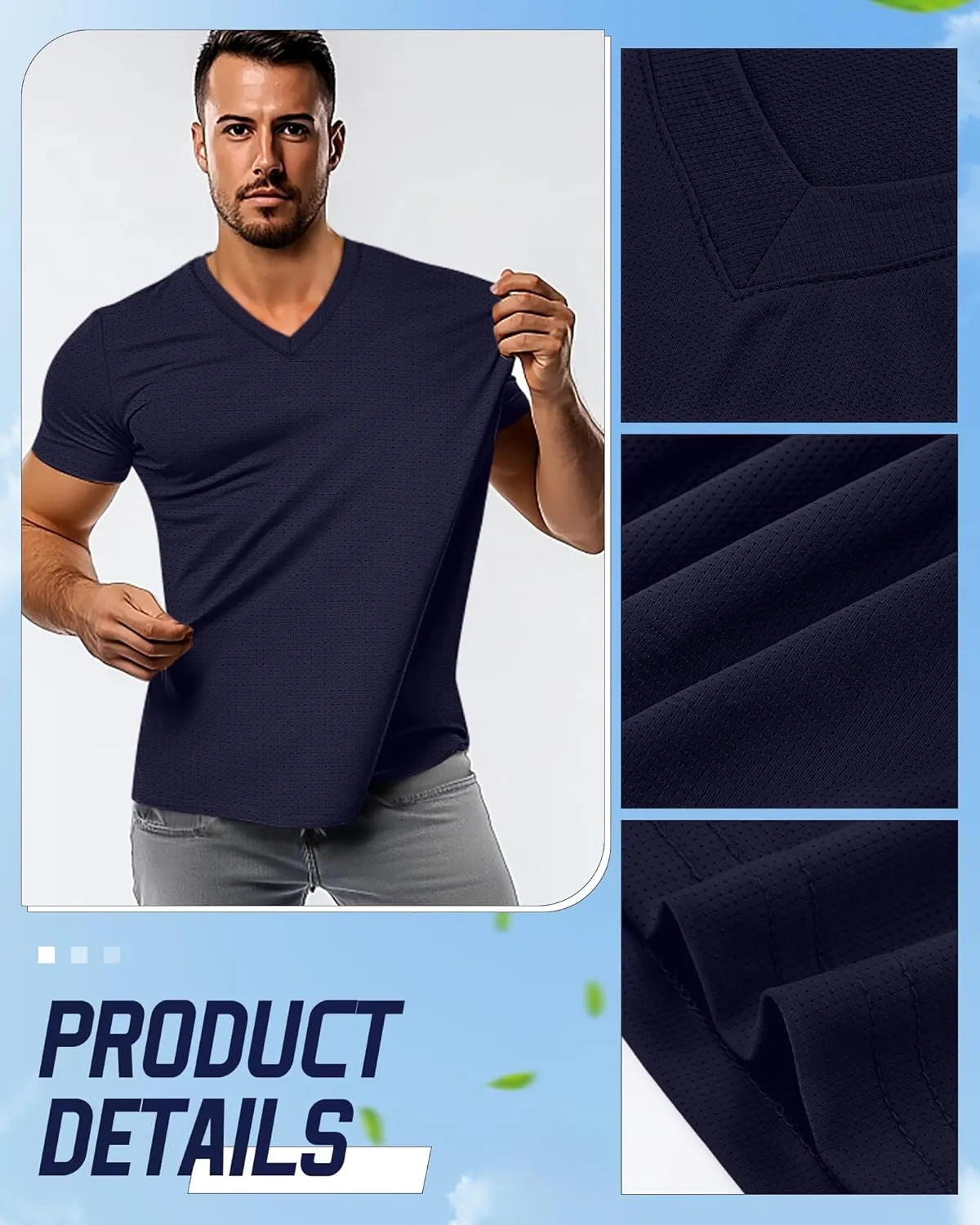 Huukeay 3 Pack Men's Big and Tall Workout Shirts, Short Sleeve V Neck Sport Tops Mesh Dry Fit Moisture Wicking Athletic Tees