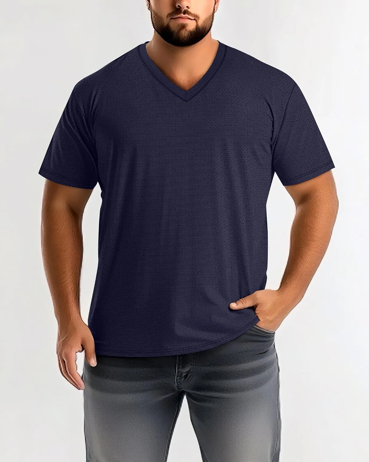 Huukeay 3 Pack Men's Big and Tall Workout Shirts, Short Sleeve V Neck Sport Tops Mesh Dry Fit Moisture Wicking Athletic Tees