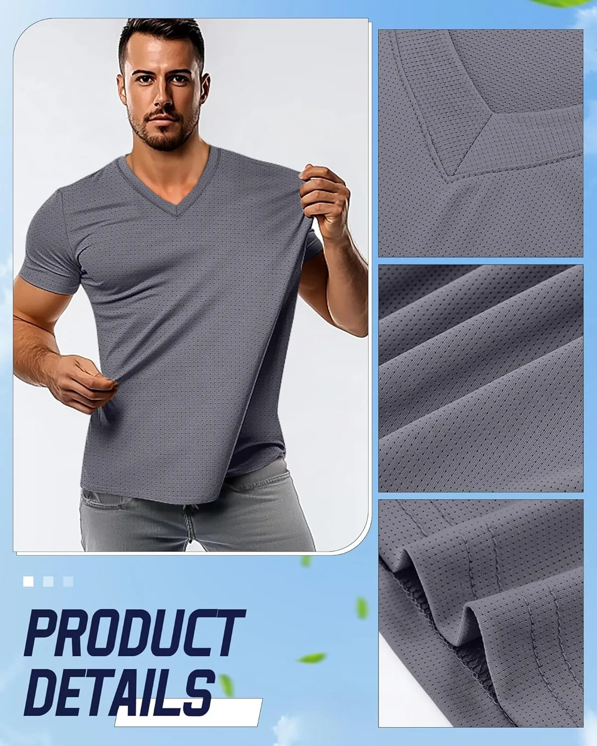 Huukeay 3 Pack Men's Big and Tall Workout Shirts, Short Sleeve V Neck Sport Tops Mesh Dry Fit Moisture Wicking Athletic Tees