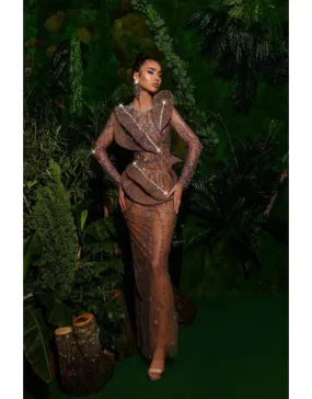 Luxury Evening Dress Nude Gold