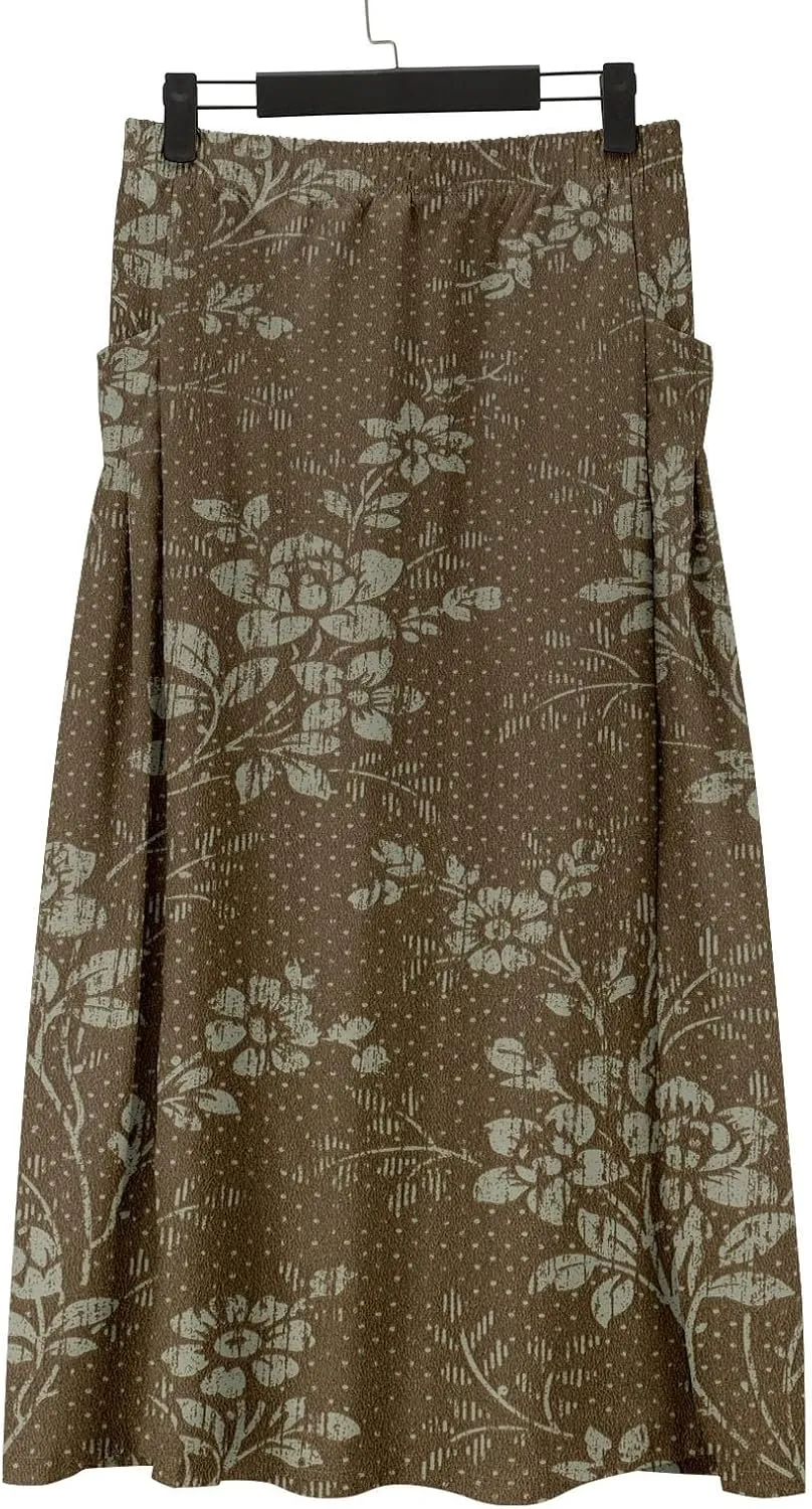 Maxi Skirts for Women Floral Print Elastic Waist Bohemian Hippie Long Skirt Vintage Boho Beach Skirts with Pockets