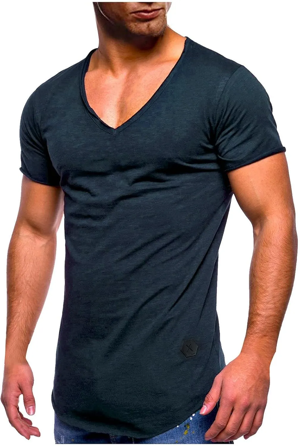 Men's Regular Fit Short Sleeve Workout Muscle T-Shirts V Neck Fashion Hipster Summer Athletic Tops