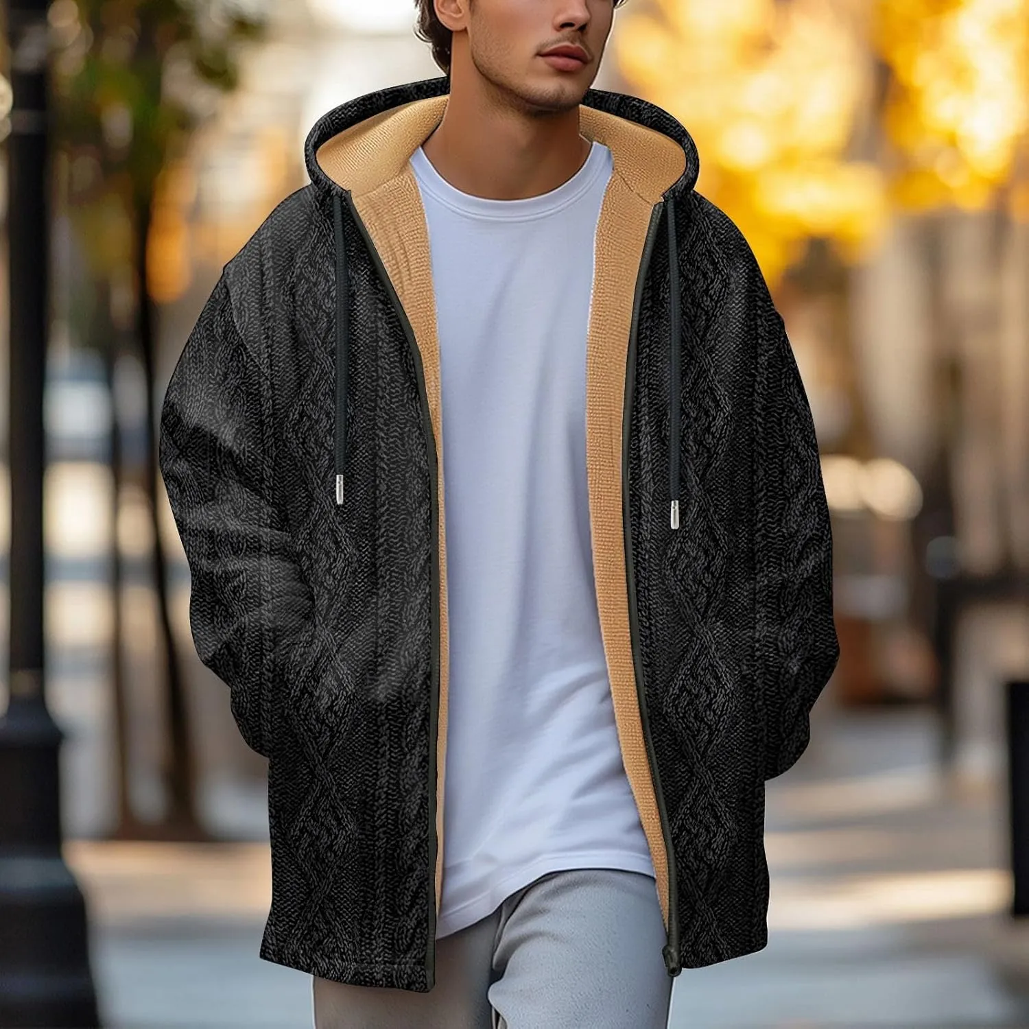 Mens Sherpa Lined Hoodie Zip Up Casual Heavyweight Hooded Fleece Thermal Thick Sweatshirt