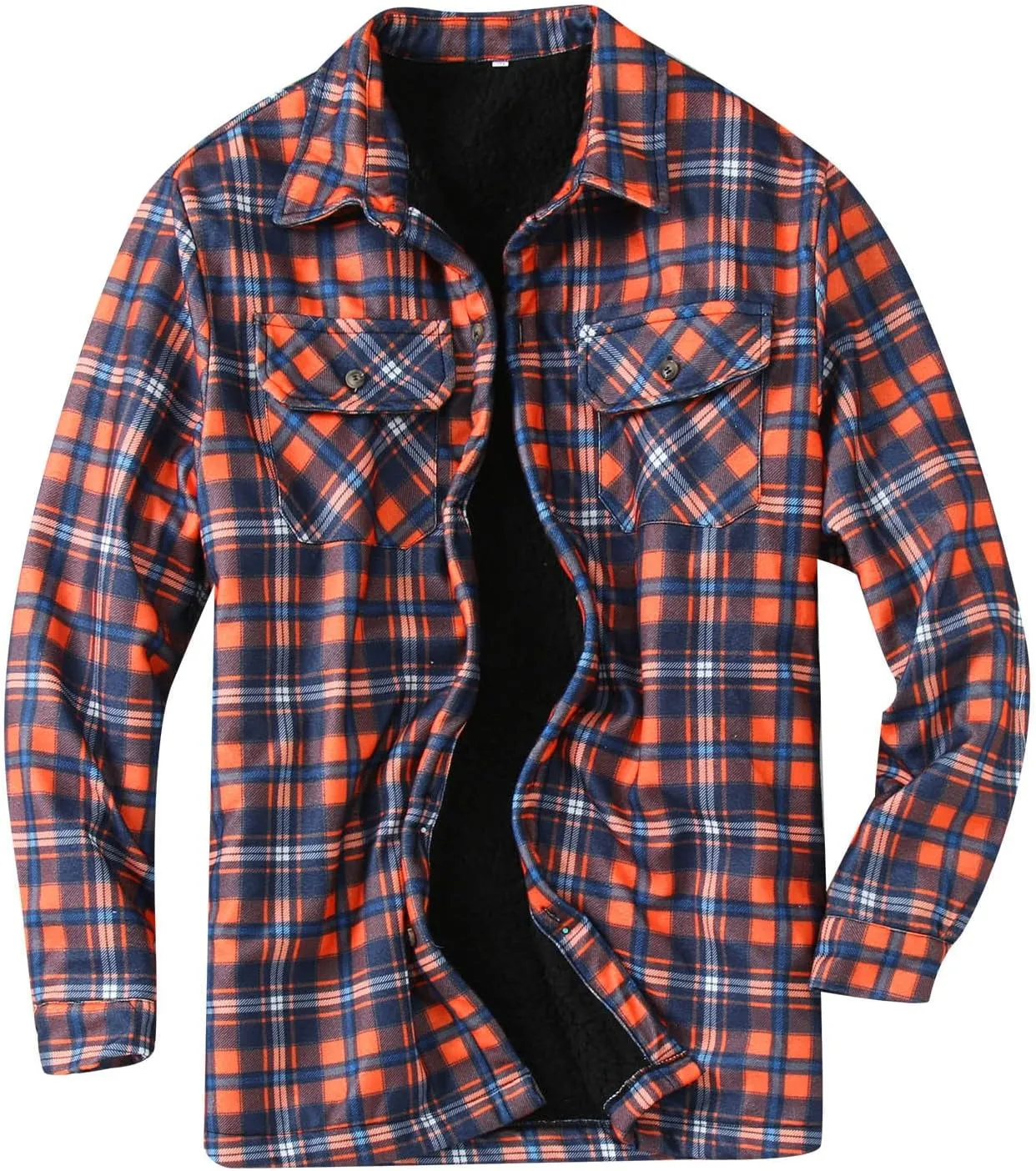 Mens Warm Sherpa Fleece Lined Shirt Jackets Button Down Thermal Plaid Flannel Coats Fall Winter Outwears