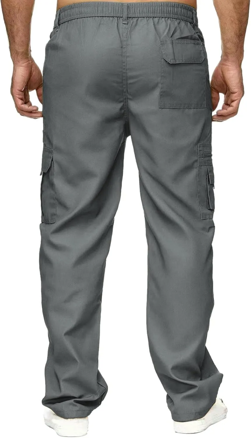Mens Workout Cargo Sweatpants Drawstring Men's Outdoor Work Military Tactical Pants Lightweight Rip-Stop Casual Cargo