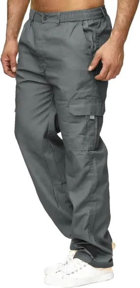 Mens Workout Cargo Sweatpants Drawstring Men's Outdoor Work Military Tactical Pants Lightweight Rip-Stop Casual Cargo