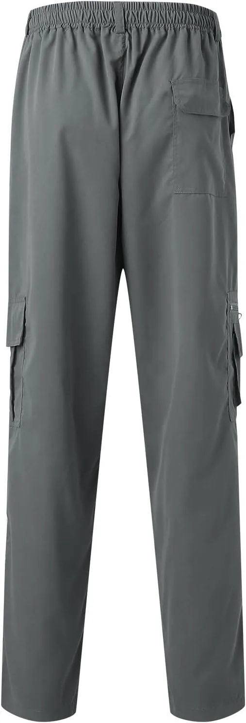 Mens Workout Cargo Sweatpants Drawstring Men's Outdoor Work Military Tactical Pants Lightweight Rip-Stop Casual Cargo