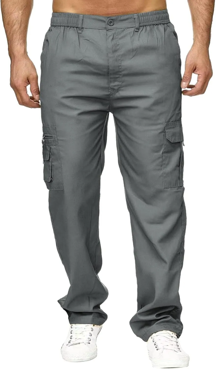 Mens Workout Cargo Sweatpants Drawstring Men's Outdoor Work Military Tactical Pants Lightweight Rip-Stop Casual Cargo